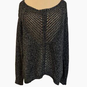 Rock & Republic Women's Mesh Sweater Large Silver Metallic Tunic Lightweight